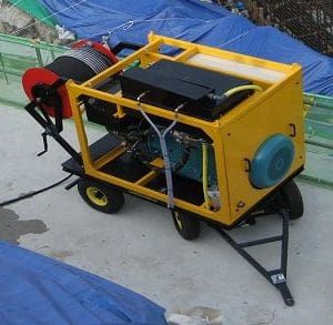 700 bar trolley mounted water jetter, concrete scabbling