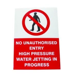 water jetting safety sign